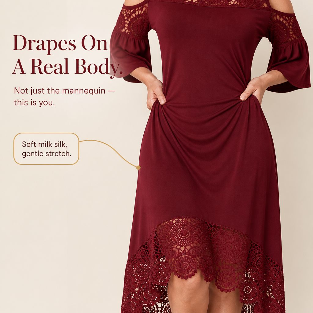 Wearbella – Sukienka midi z koronkowym dołem, odkrywająca ramiona