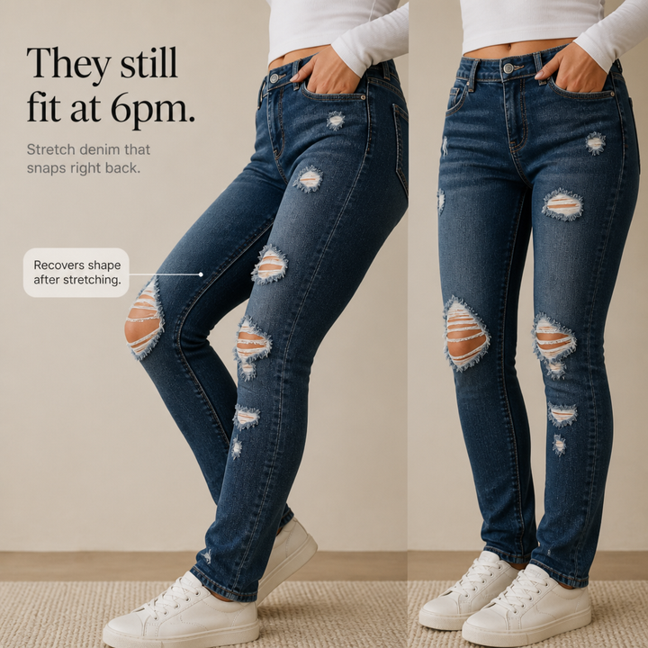 Curvella – Zniszczone, wysokie dżinsy skinny z elastycznego materiału