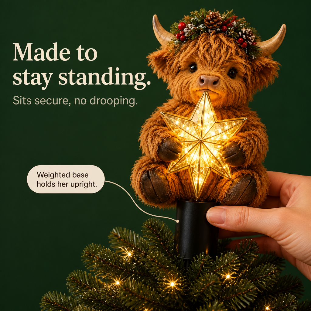 Highlow – Świecący Gwiazda Highland Cow Na Szczyt Choinki