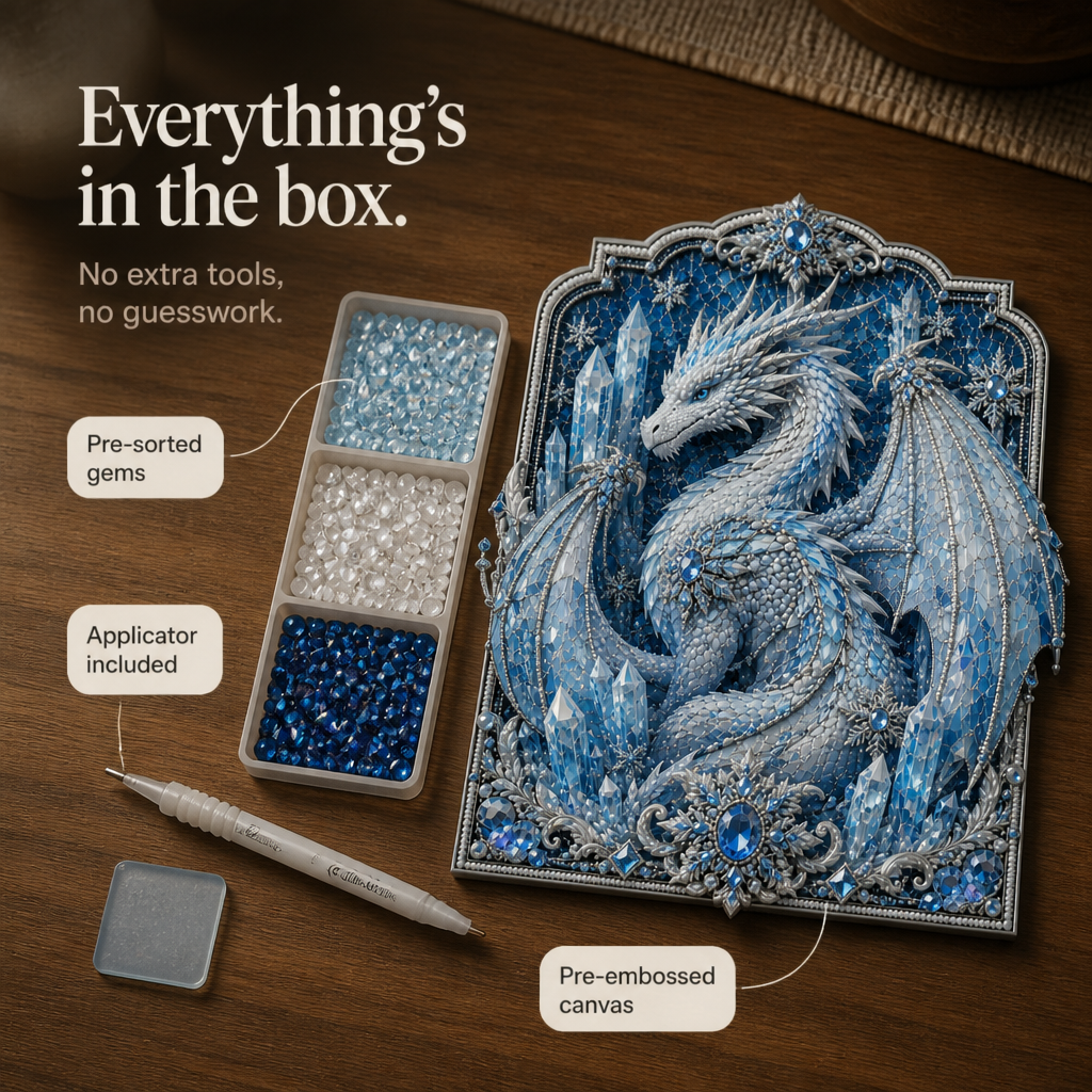 Dragonelle – Zestaw do Sztuki Diamentowej z Kryształowym Smokiem 3D