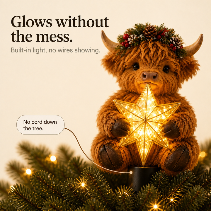 Highlow – Świecący Gwiazda Highland Cow Na Szczyt Choinki
