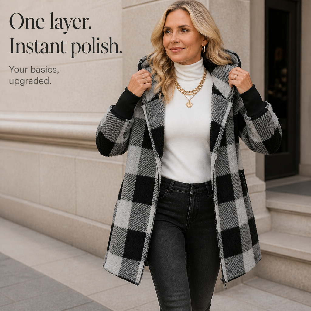 Plaidelle – Oversized Kardigan w Kratę z Kapturem