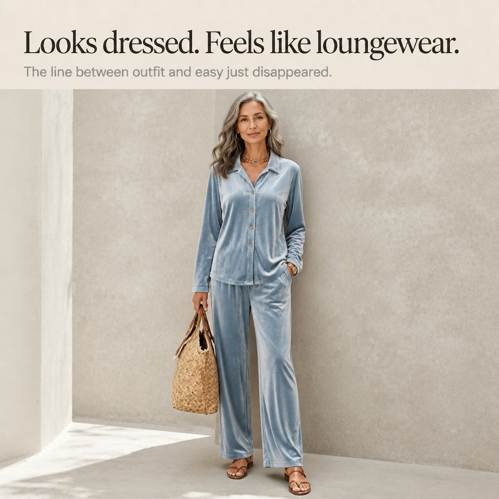Wearbella – Welurowy Zestaw Lounge w Szerokich Nogawkach