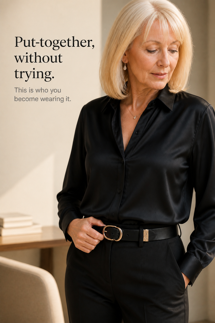 Placket &amp; Poise – Bluzka z ukrytym zapięciem, satynowa, z długim rękawem