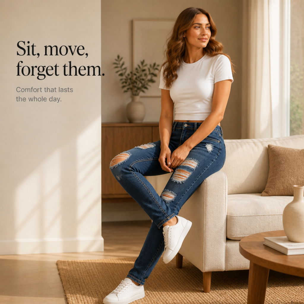 Curvella – Zniszczone, wysokie dżinsy skinny z elastycznego materiału