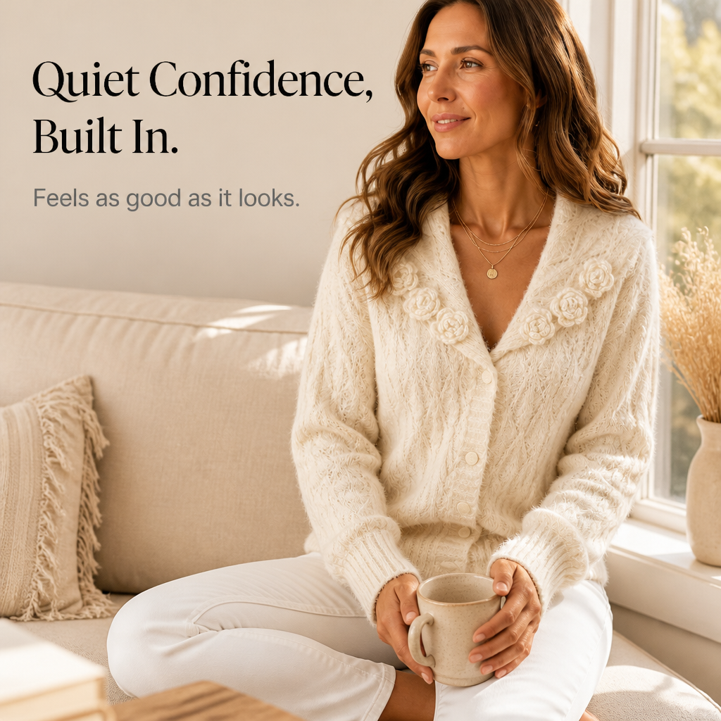 Florabelle Knit – Kardigan w kwiatowy wzór 3D z dzianiny