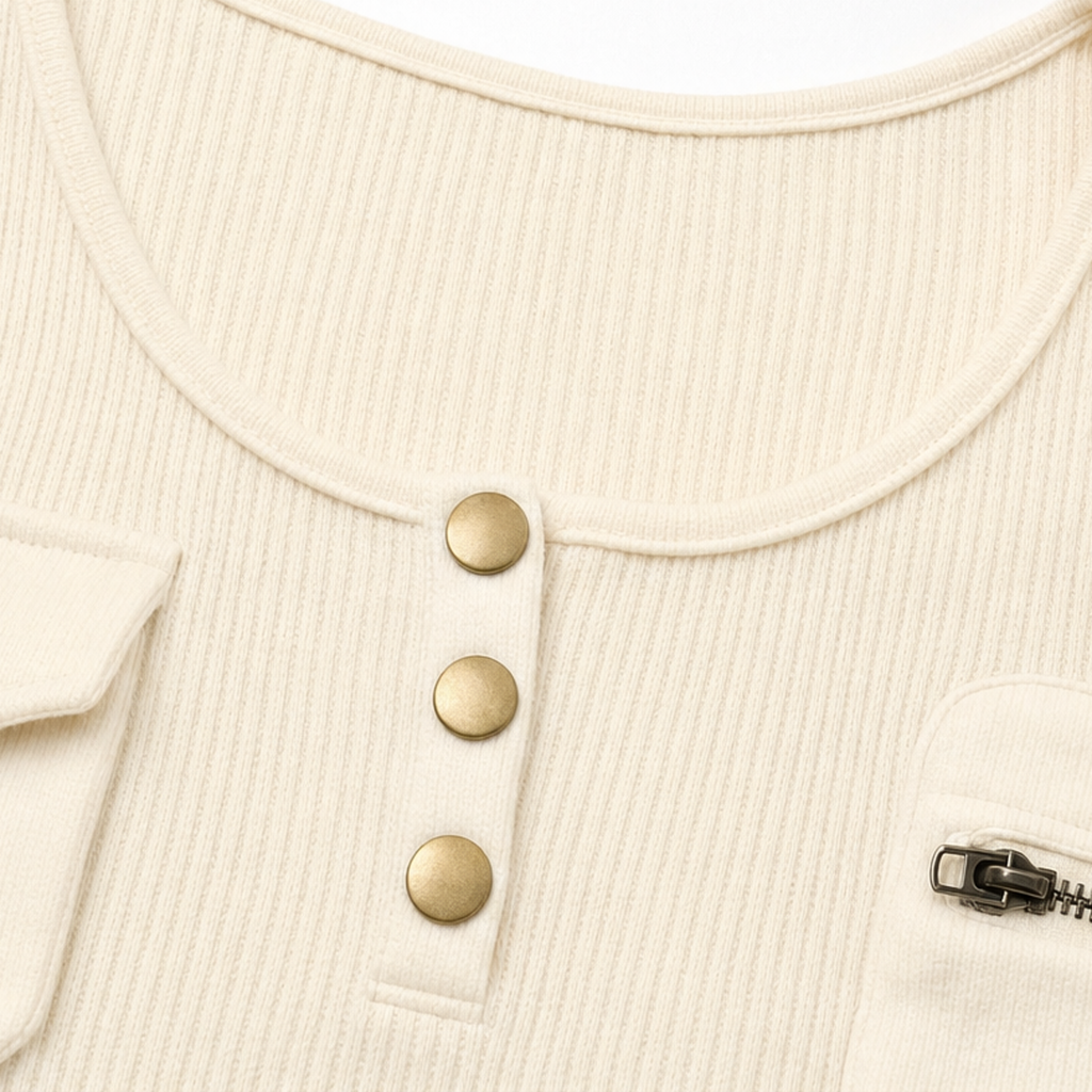 Ribette – Długi rękaw z dekoltem Henley w prążki