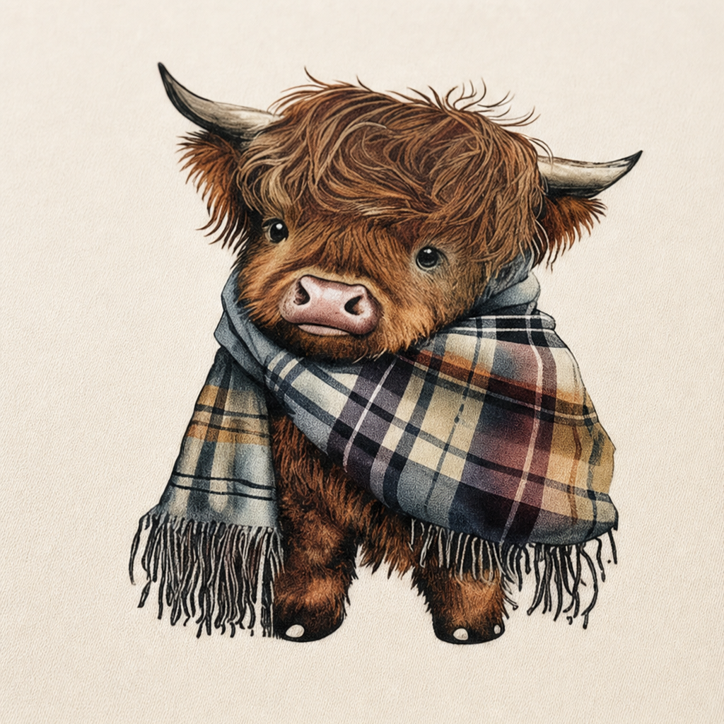 Highland Hearth – Bluza z kapturem z polarem w środku z grafiką Highland Cow