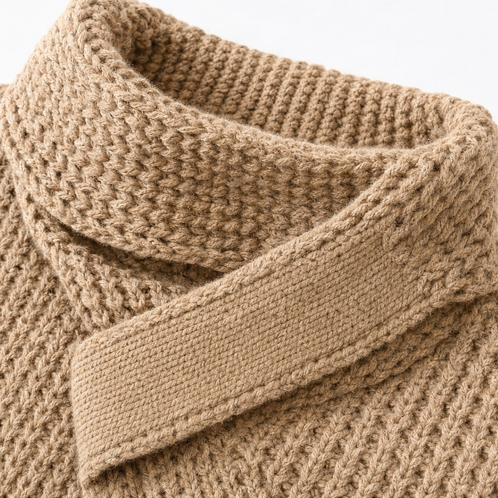 Cowl &amp; Cozy – Asymetryczny sweter z dekoltem w kształcie kaptura i zapięciem na guziki