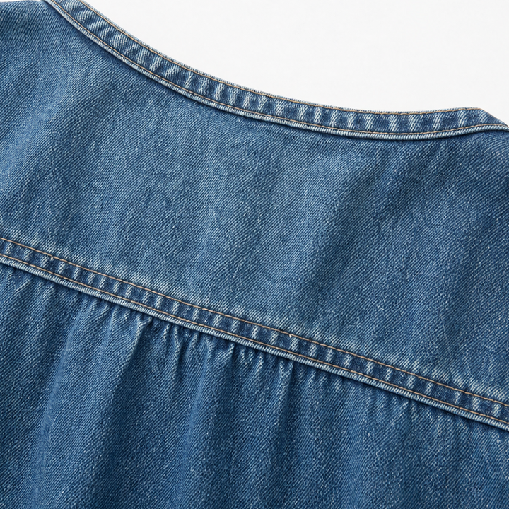 Denimelle – Długa sukienka maxi w stylu dżinsowym z długim rękawem