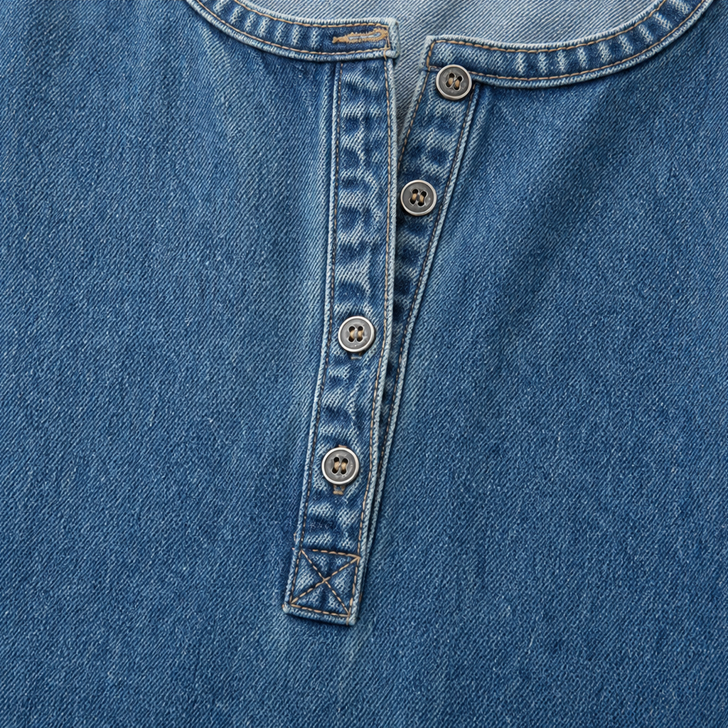 Denimelle – Długa sukienka maxi w stylu dżinsowym z długim rękawem