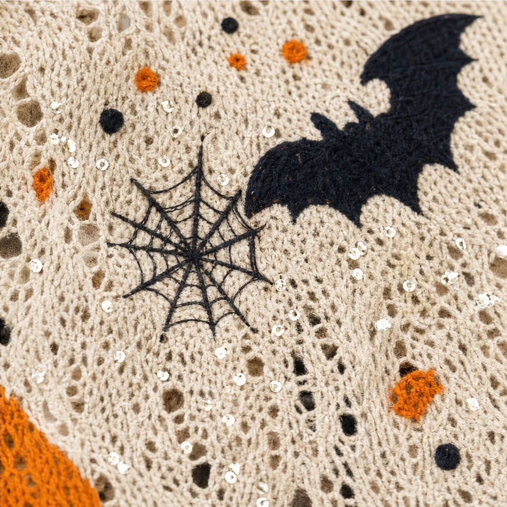 Harvestknit – Sweter z intarsjami w dynie i nietoperze