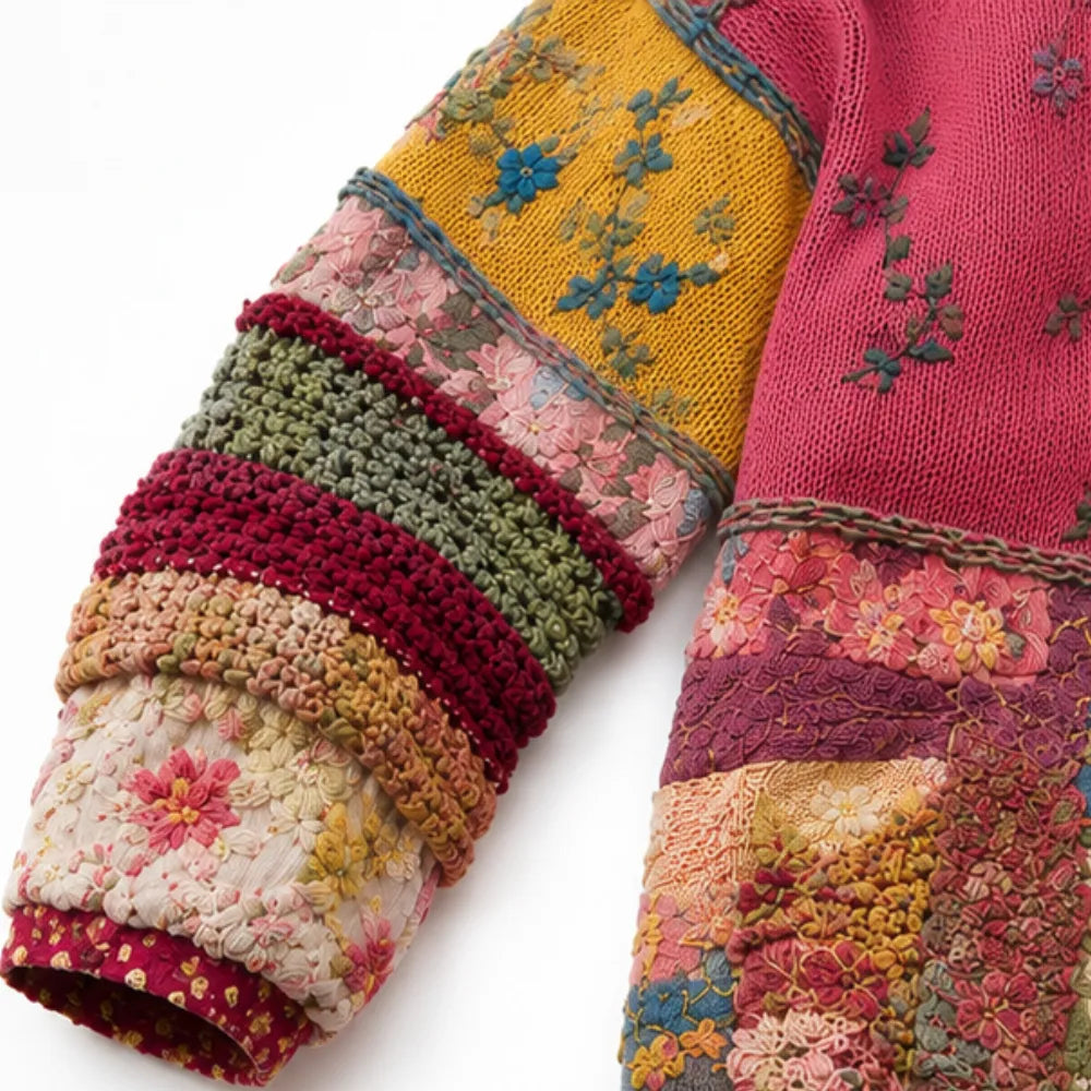 Solenne – Kwiatowy Kardigan Boho w Stylu Patchwork
