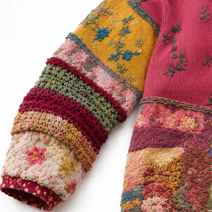 Solenne – Kwiatowy Kardigan Boho w Stylu Patchwork