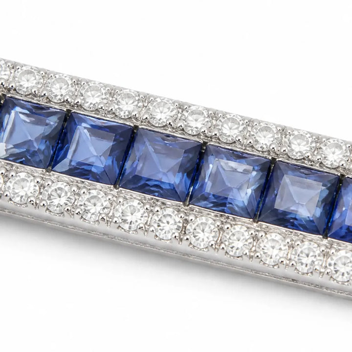 Sereva – Bransoletka tenisowa w stylu Art Deco z wyglądem szafiru i zapięciem przypominającym diamenty, w kolorze srebrnym