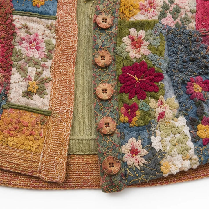 Solenne – Kwiatowy Kardigan Boho w Stylu Patchwork