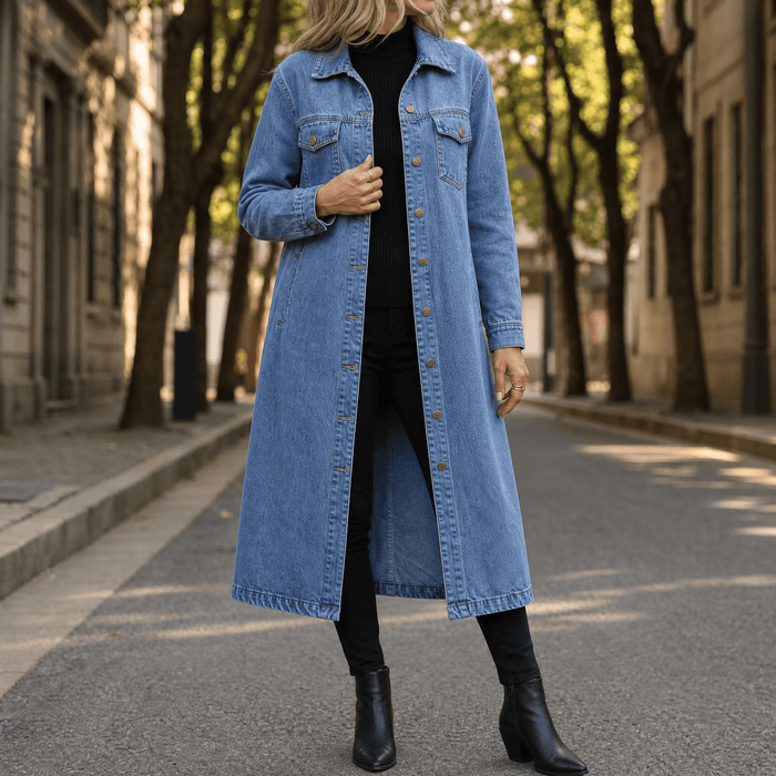 Denara – Długi, Oversize'owy Płaszcz Dżinsowy