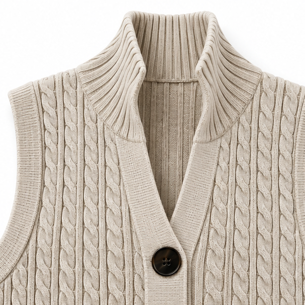 Elara Knit – Długi Kamizelka w Stylu Splotu Kablowego