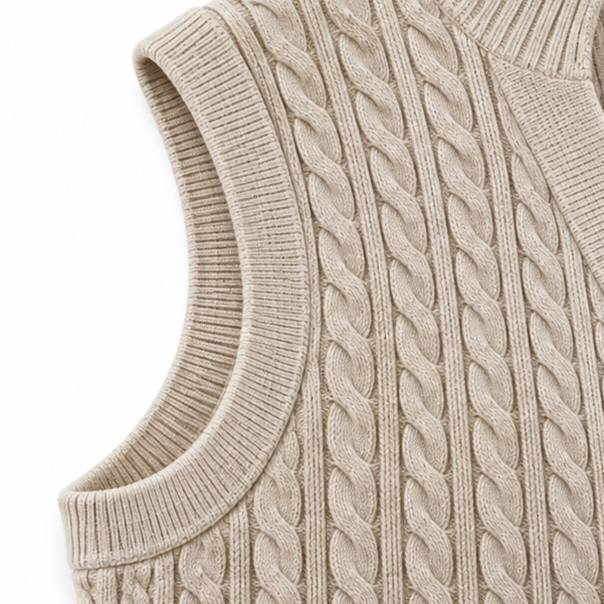 Elara Knit – Długi Kamizelka w Stylu Splotu Kablowego
