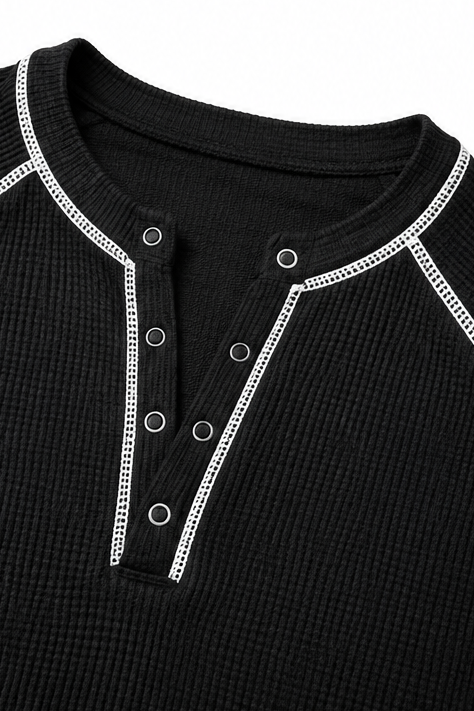 Wearbella – Top Henley z Waffle Knit i Kontrastowymi Szwami
