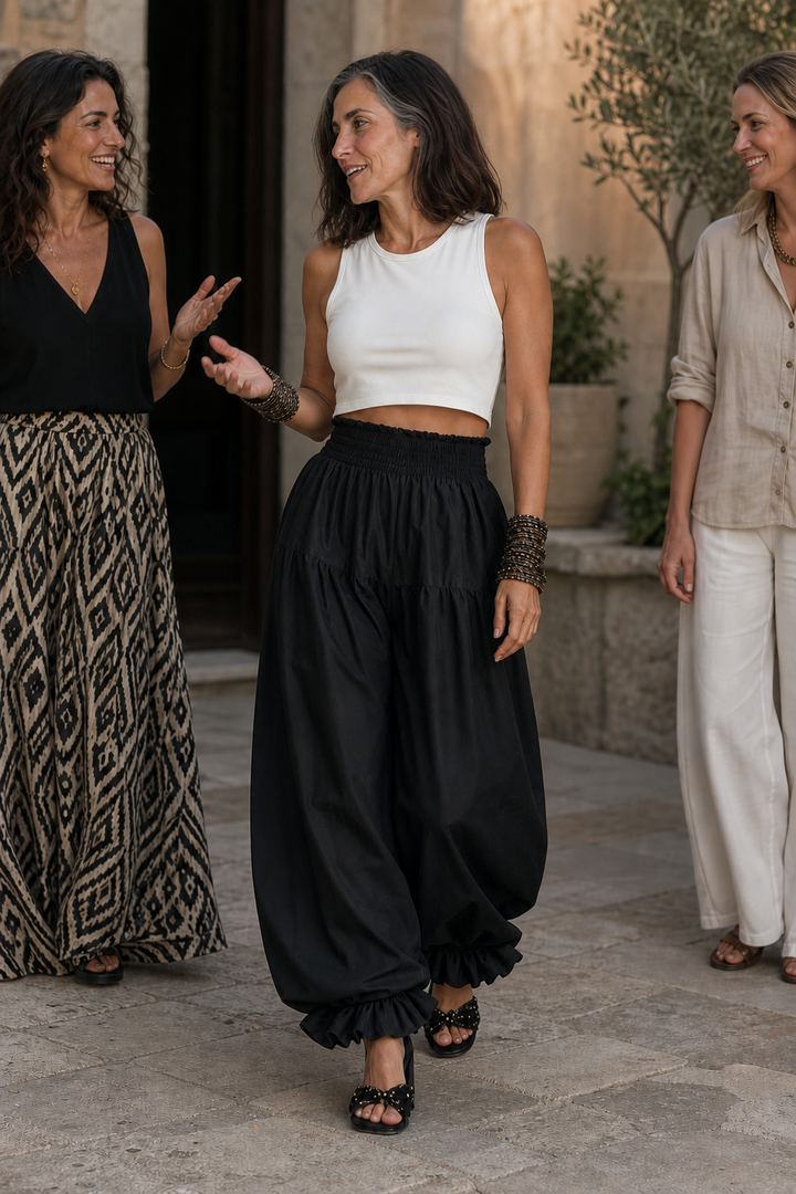 Wearbella – Spodnie z szerokimi nogawkami i marszczonym pasem