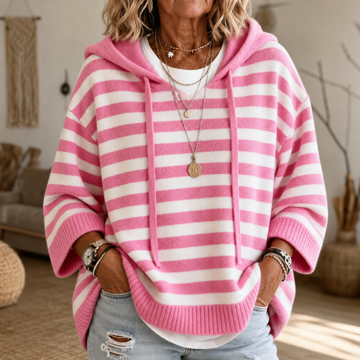 Wearbella – Oversized Sweter w Paski z Kapturem