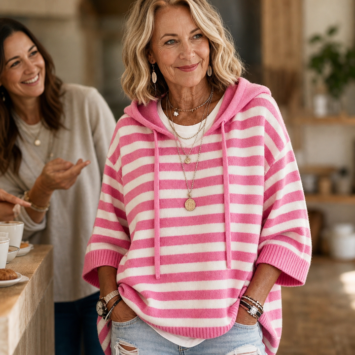 Wearbella – Oversized Sweter w Paski z Kapturem
