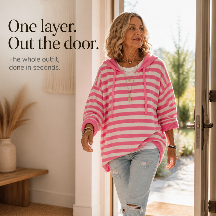 Wearbella – Oversized Sweter w Paski z Kapturem
