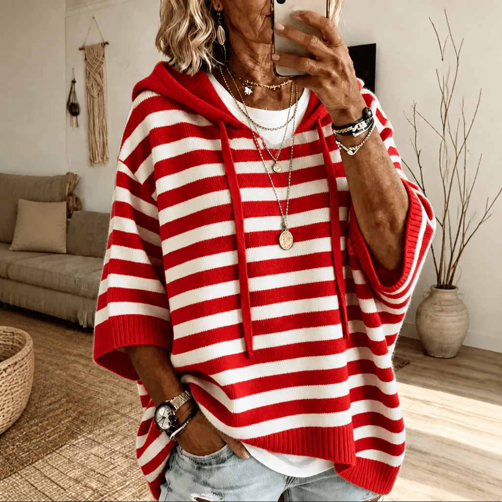Wearbella – Oversized Sweter w Paski z Kapturem