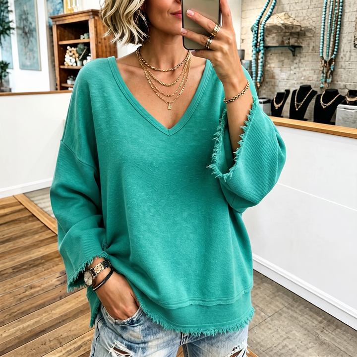 Wearbella – Sweter z dekoltem w serek, wykończony surowym brzegiem