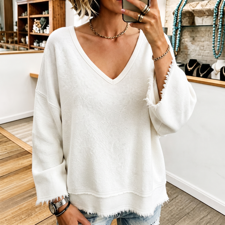 Wearbella – Sweter z dekoltem w serek, wykończony surowym brzegiem