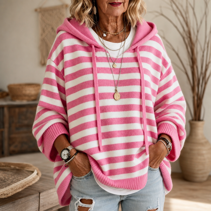 Wearbella – Oversized Sweter w Paski z Kapturem