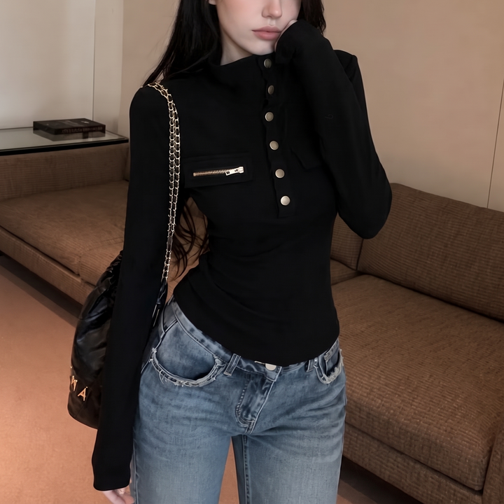 Wearbella – Sweter z kołnierzykiem na zatrzask i kieszenią na zamek