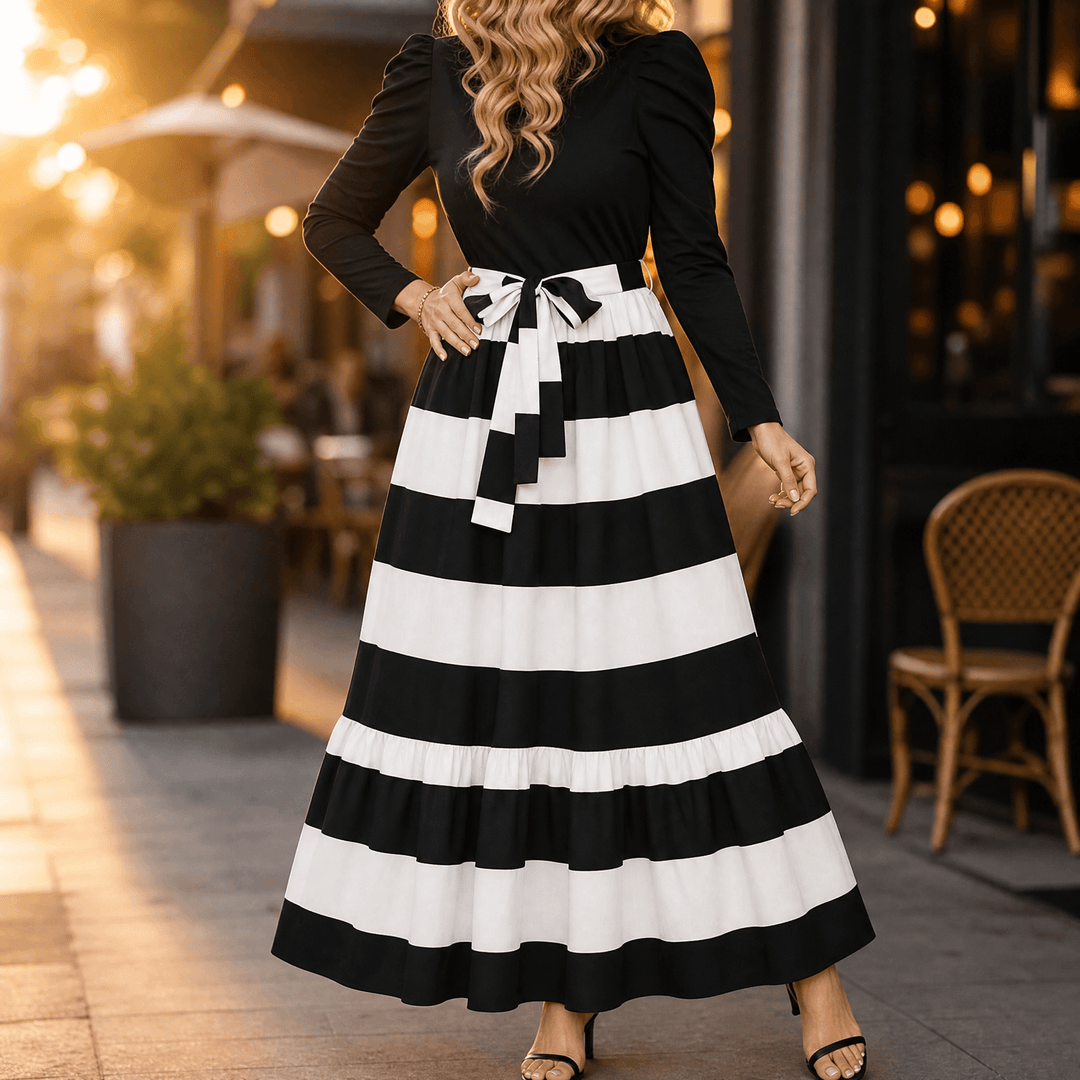 Florenza – Damska sukienka maxi w kwiaty z wiązaniem w talii