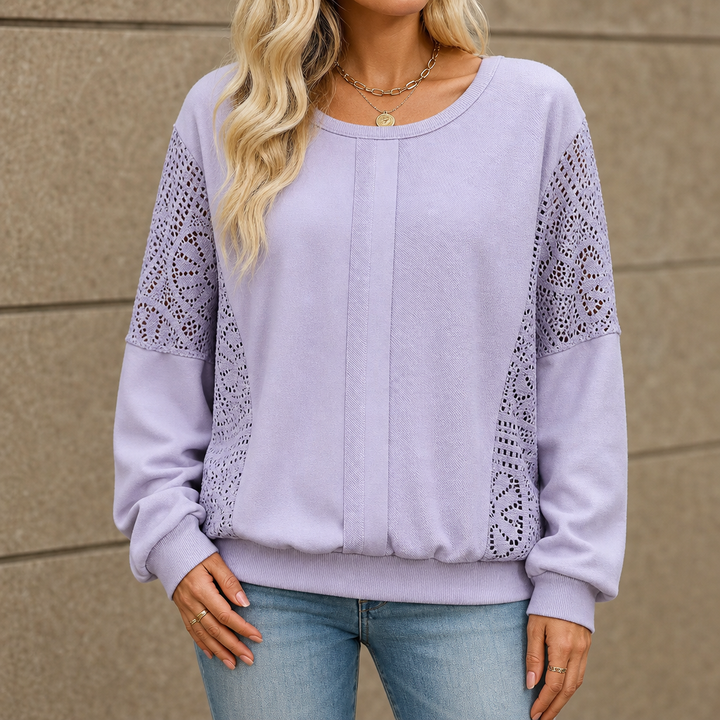Lacebella – Sweter z kwiatowym koronkowym panelem i rękawami lantern