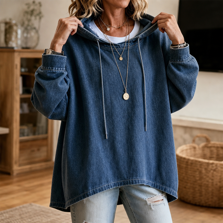 Denim Ease – Przeciętny, Przeciętny Kaptur w Stylu Dżinsowym
