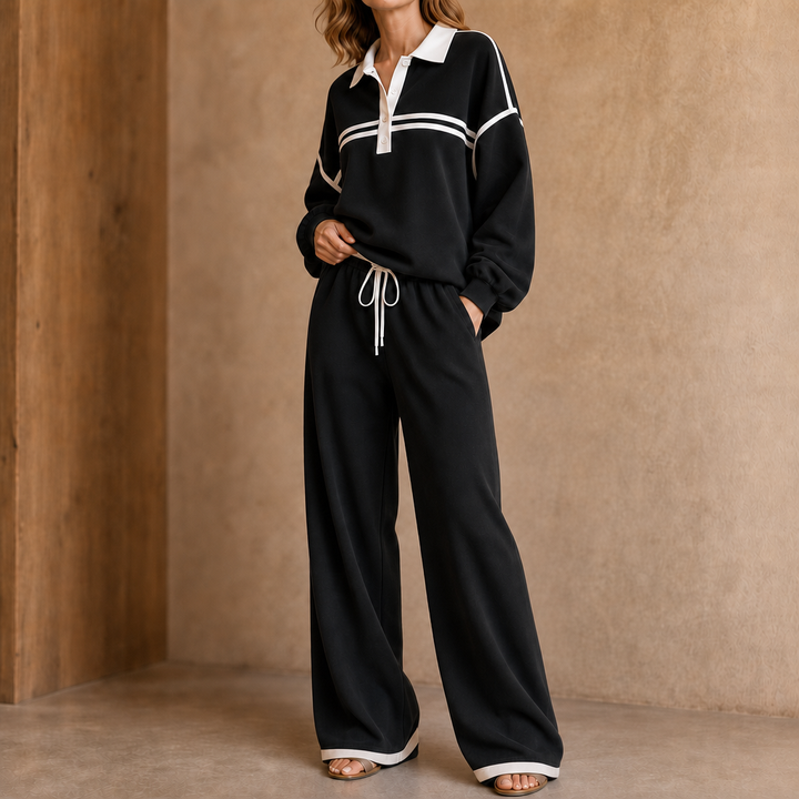 Wearbella – Sweter w paski z patchworkiem i szerokie spodnie