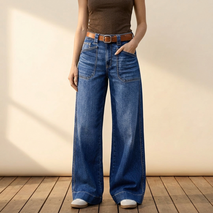 Widera – Retro Spodnie Dżinsowe z Kieszeniami w Stylu Vintage dla Kobiet