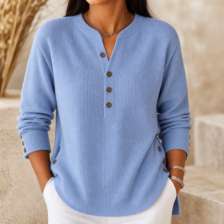 Cozetta – Tunika z guzikami w stylu luznym, z prążkowanej dzianiny