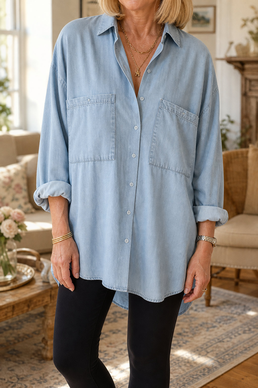 Wearbella – Przesadnie Duża, Miękka Koszula z Dżinsu Chambray