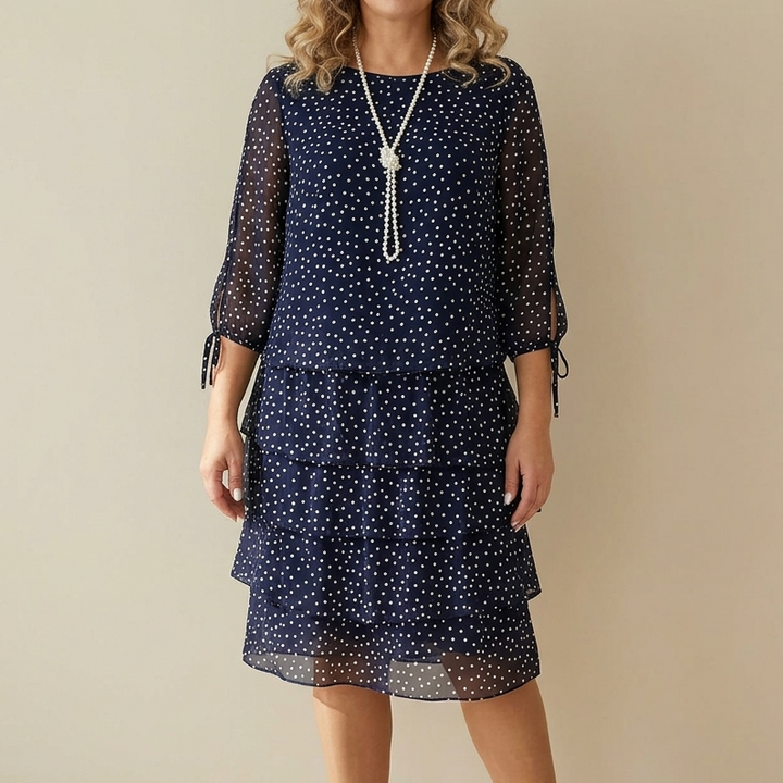 Florenne - Sukienka w Kropki z Warstw Chiffon