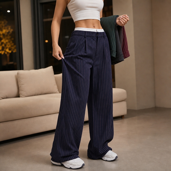 Wearbella – Spodnie w prążek z wysokim stanem i szerokimi nogawkami