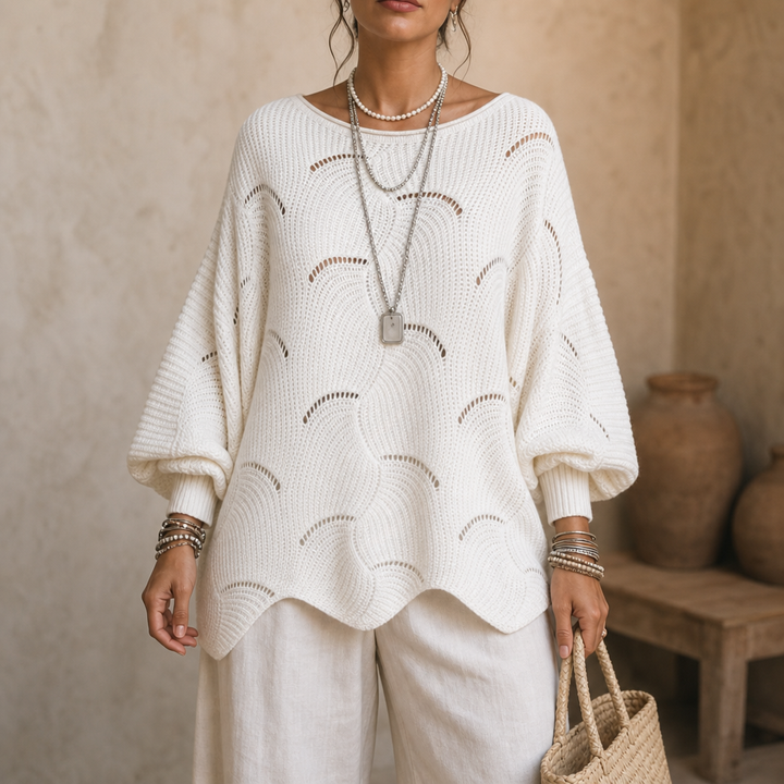 Wavelune – Sweter z dzianiny w falę z otwartymi rękawami