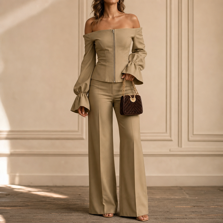 Wearbella – Bluzka z Odkrytymi Ramionami i Spodnie z Szerokimi Nogawkami