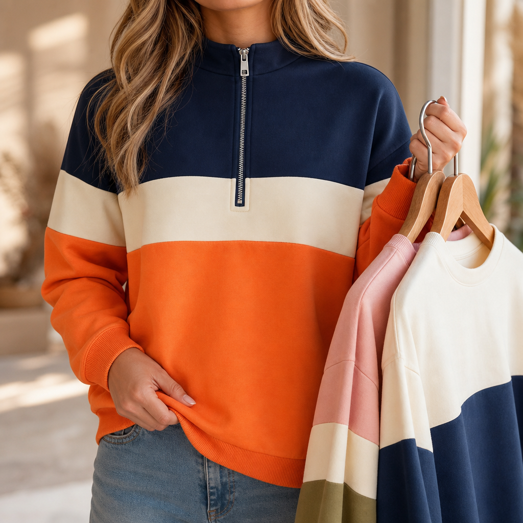 Wearbella – Kolorowy Pulower z Ćwierć Zipperem