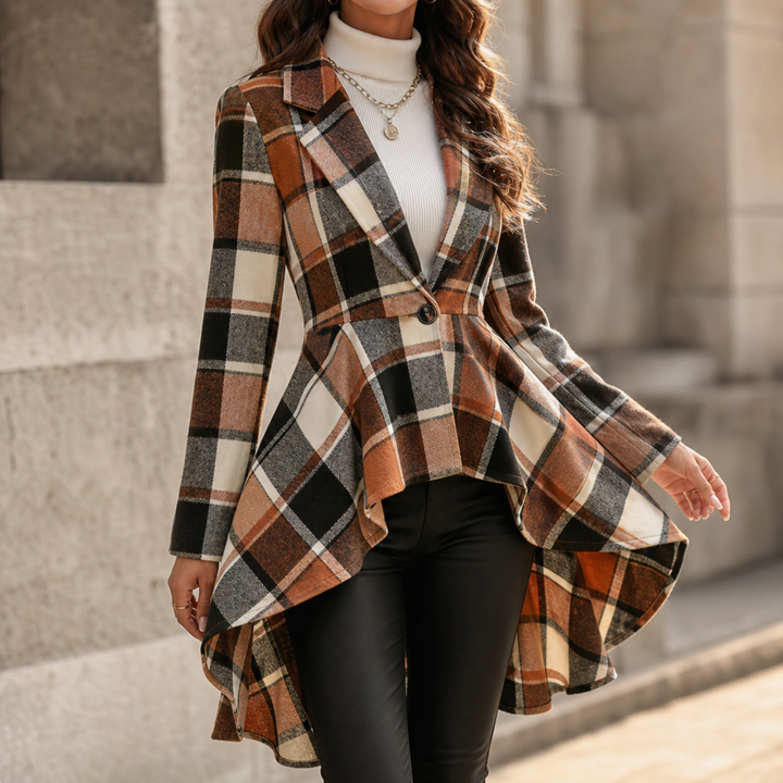 Cinchella – Kamizelka w kratę z peplum w stylu high-low