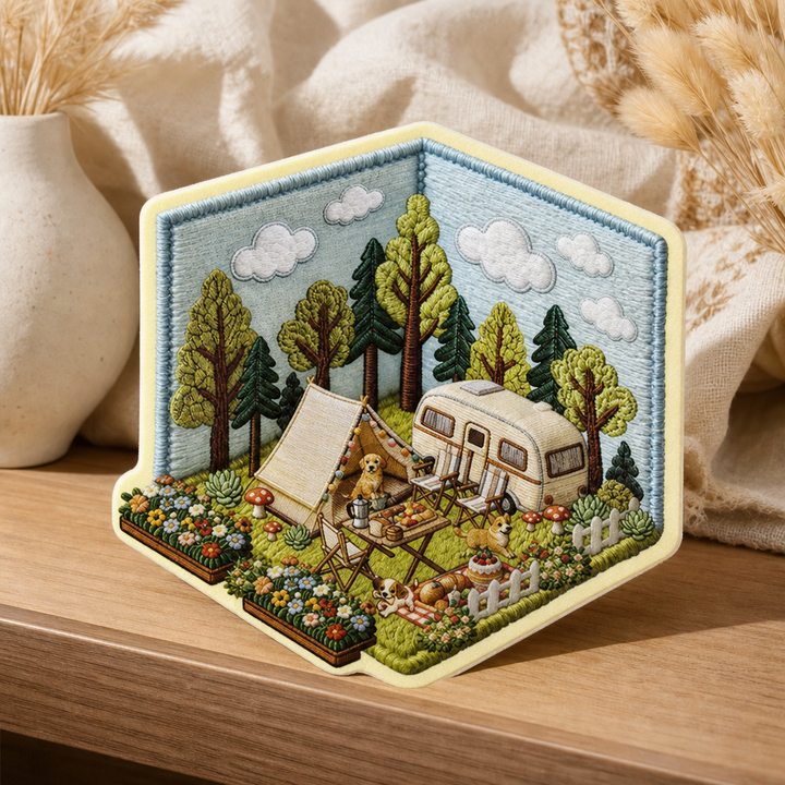 Stitchframe – Zestaw Dioramy Kempingowej z Fałszywym Haftem