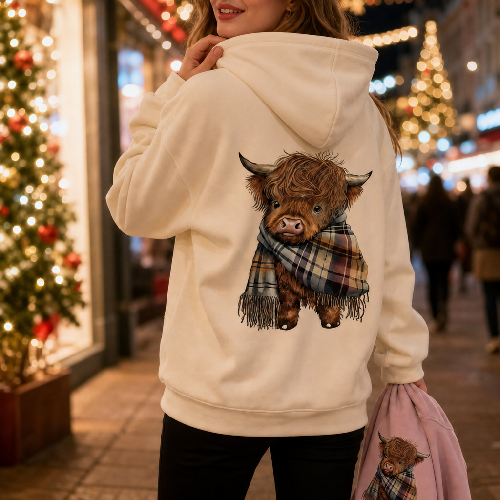 Highlander – Bluza z kapturem w wzór na bydło szkockie