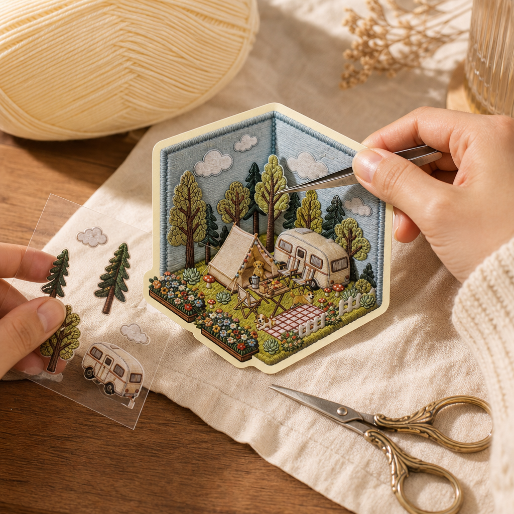 Stitchframe – Zestaw Dioramy Kempingowej z Fałszywym Haftem