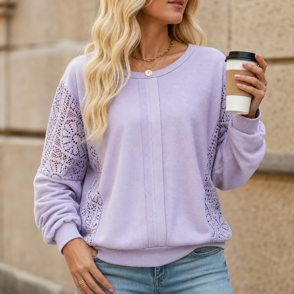 Lacebella – Sweter z kwiatowym koronkowym panelem i rękawami lantern